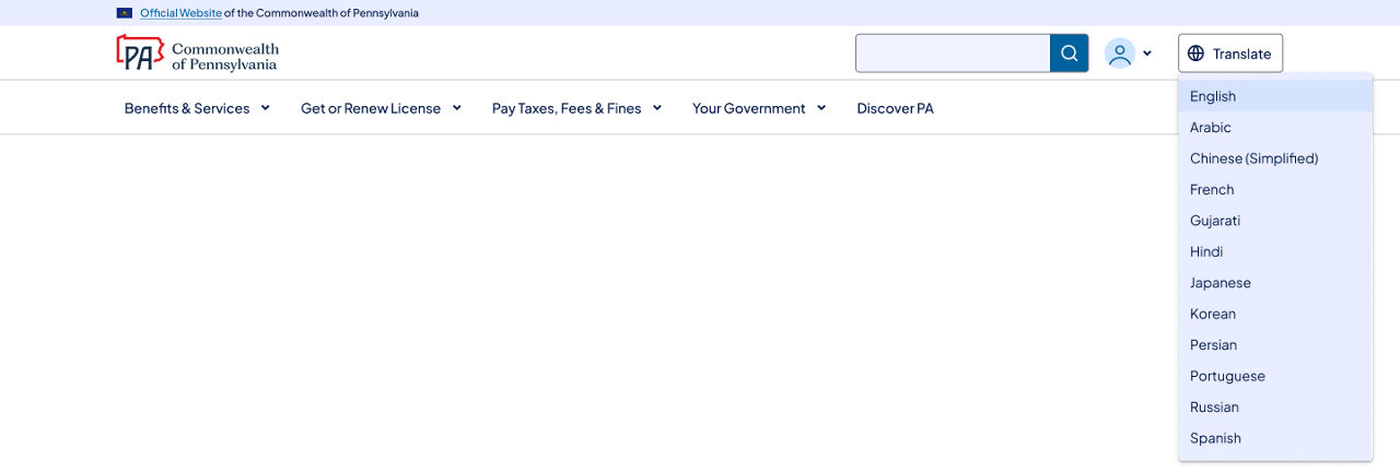 View of the translation widget on desktop 